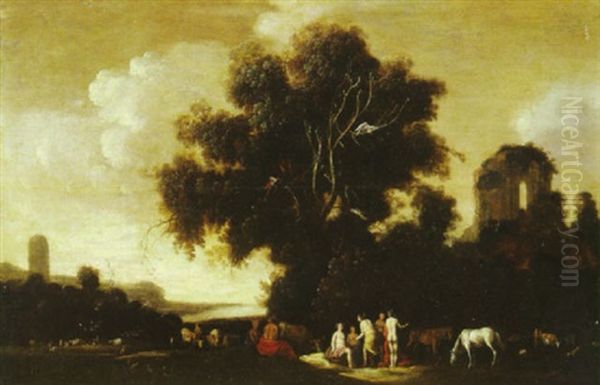 An Extensive Landscape With Nymphs In The Foreground With Ruins Beyond Oil Painting by Cornelis Van Poelenburgh