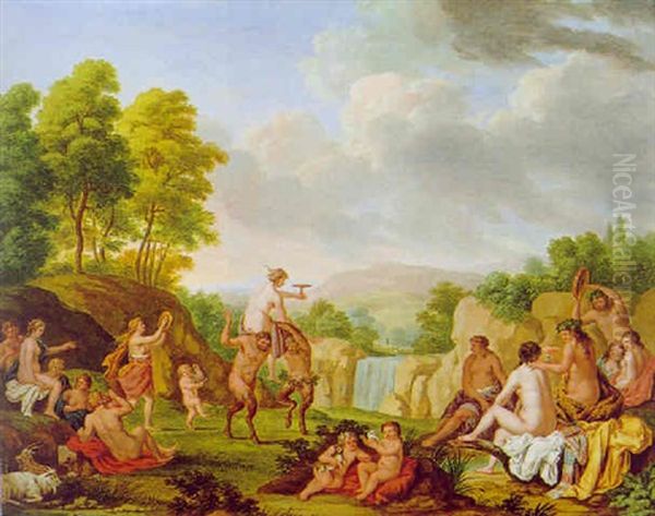 Bacchanal In Einer Idealen Landschaft Oil Painting by Cornelis Van Poelenburgh