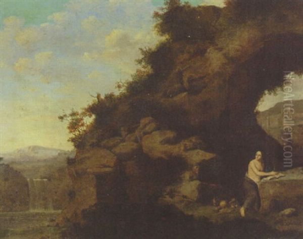The Penitent Magdalen In A Landscape Oil Painting by Cornelis Van Poelenburgh