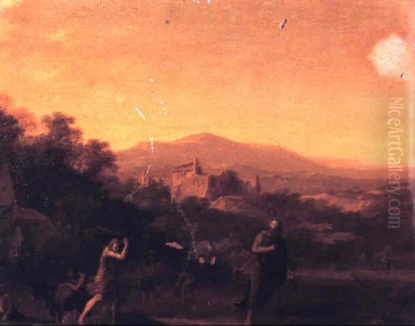 Paysage Classique Avec Abraham Et Son Fils Isaac Partant Pour Le Sacrifice Oil Painting by Cornelis Van Poelenburgh