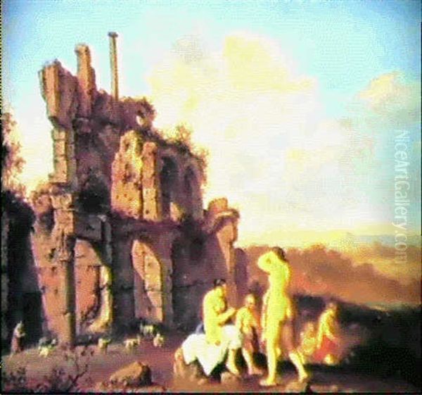 Nymphes Se Baignant Parmi Des Ruines Dans Un Paysage Oil Painting by Cornelis Van Poelenburgh