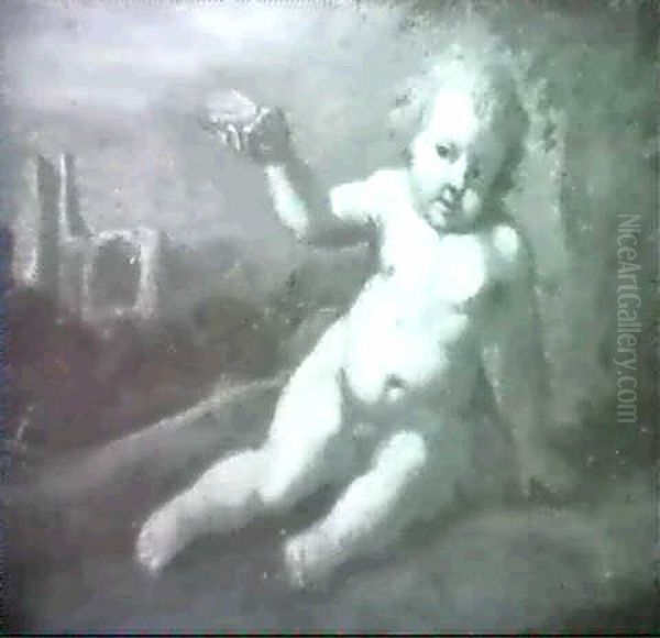 Putto In Einer Landschaft Oil Painting by Cornelis Van Poelenburgh