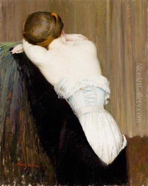 Nu De Dos Au Corset Oil Painting by Gustave Poetzsch