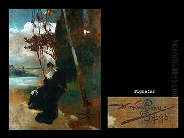 Frau Am Fluss Oil Painting by Hermann Pohle the Elder