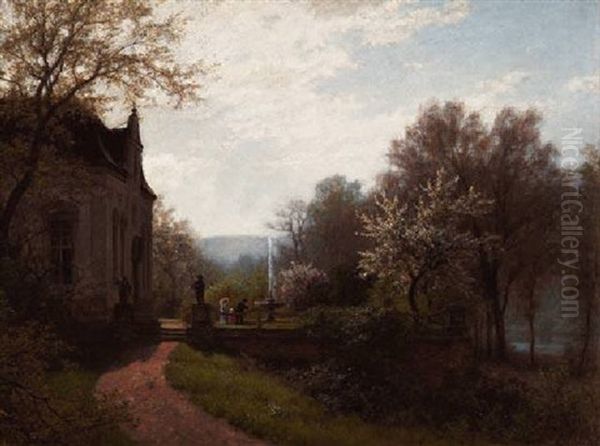 Familie Am Brunnen Im Schlospark Oil Painting by Hermann Pohle the Elder