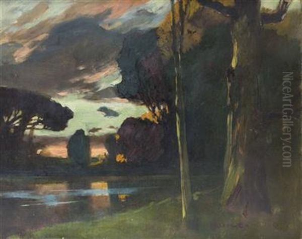 Abendstimmung Am Fluss Oil Painting by Hermann Emil Pohle the Younger