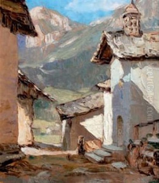 La Chapelle - Les Bieux A Pralognan Oil Painting by Lucien Poignant