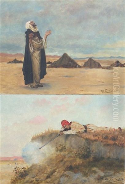 Le Chasseur (+ La Priere; Pair) Oil Painting by Theophile Ii Poilpot