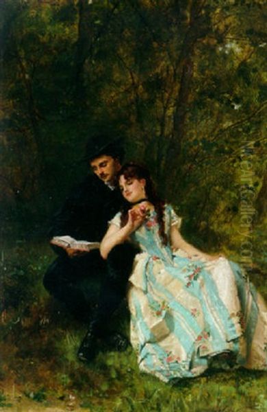 A Dalliance In The Woods Oil Painting by Theophile Ii Poilpot