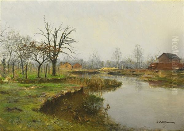 The Pond At Jupille Oil Painting by Ivan Pavlovich Pokhitonov