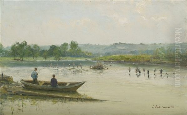 Fishermen Near Liege Oil Painting by Ivan Pavlovich Pokhitonov