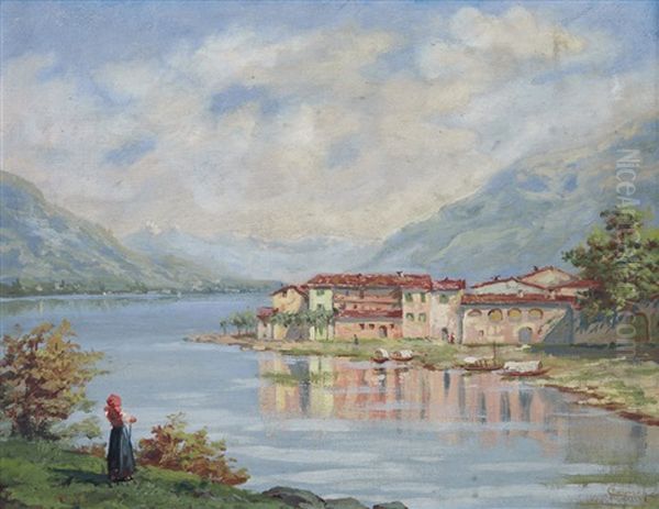 Paesaggio Lacustre Oil Painting by Adolfo Polaroli