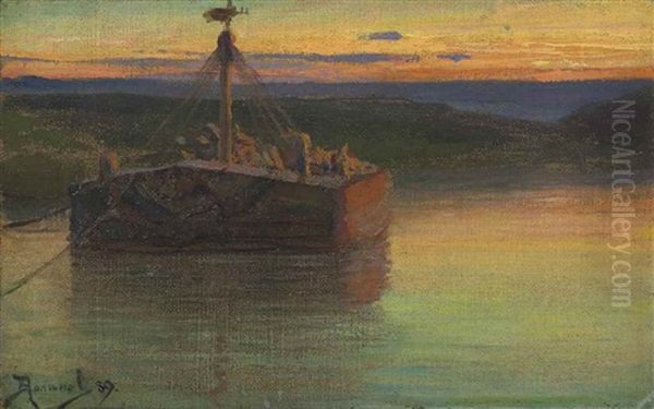 Ferry At Sunset Oil Painting by Vasily Polenov