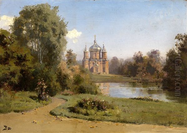 Church By A Lake Oil Painting by Vasily Polenov