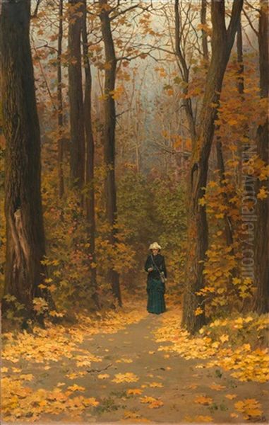 Spaziergangerin Auf Einem Waldweg Oil Painting by Vasily Polenov