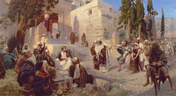 Christus Und Die Ehebrecherin (collab. W/sergey Korovin ) Oil Painting by Vasily Polenov