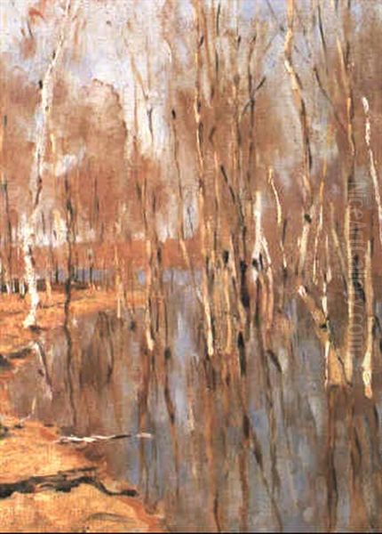 Birches In A Lake (study) Oil Painting by Vasily Polenov