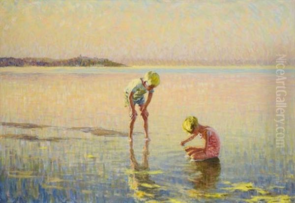 Bathing Children Oil Painting by Hugo Poll