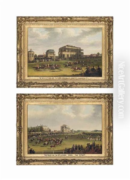 The Race For The St Leger, 1830: The Start And The Finish (pair) Oil Painting by James Pollard
