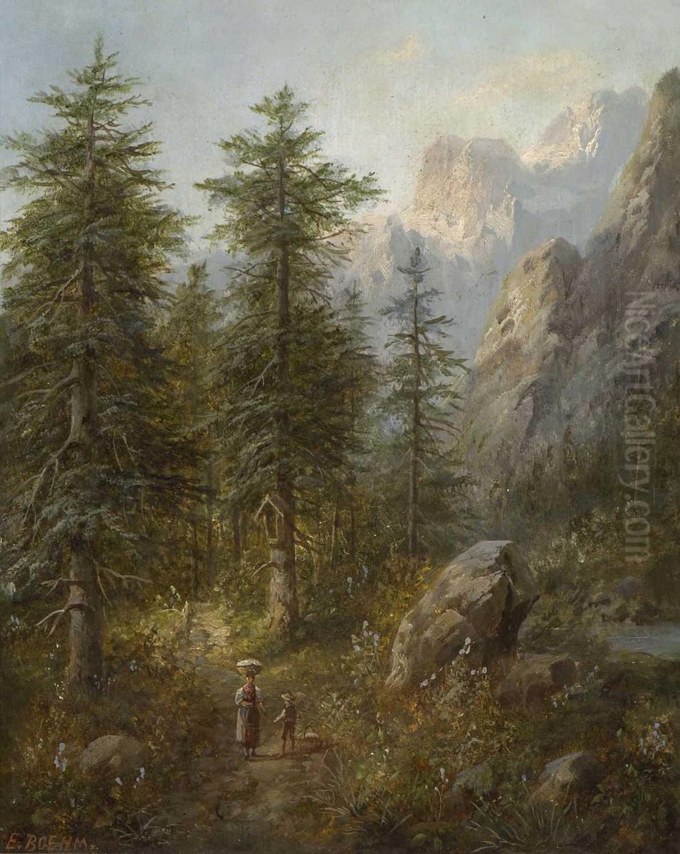 Bauerin Mit Kind In Waldlandschaft Oil Painting by Eduard Boehm
