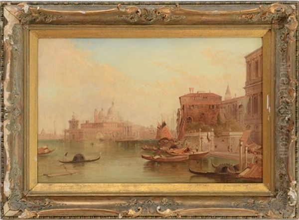 View Of The Grand Canal, Santa Maria Della Salute, Venice Oil Painting by Alfred Pollentine