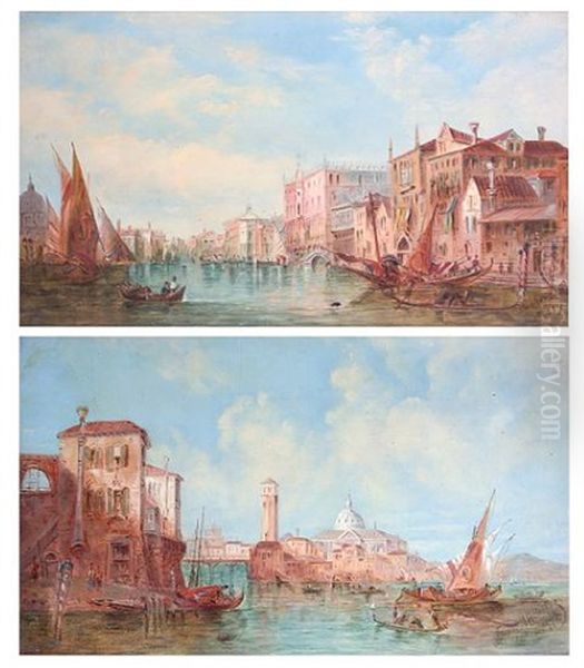 Grand Canal, Venice (+ Another; Pair) Oil Painting by Alfred Pollentine