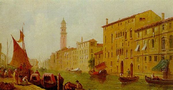 A Venetian Backwater Oil Painting by Alfred Pollentine