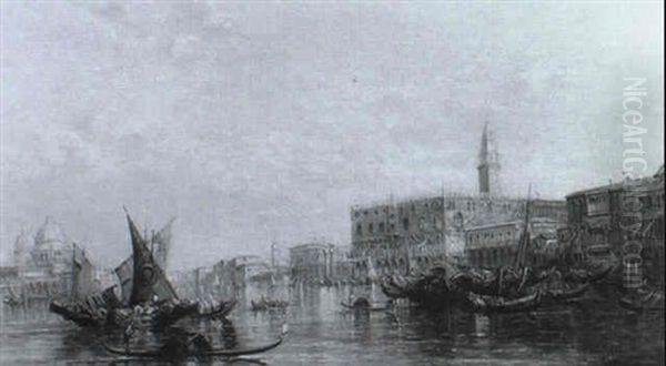 Mit Teppichen Und Gewurzen Beladene Gondeln Vor Den Bizarren Kulisse Venedigs Oil Painting by Alfred Pollentine