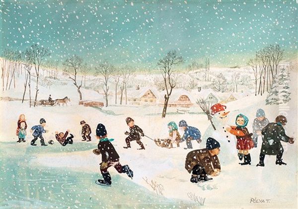 Joys Of Winter Oil Painting by Tibor Polya