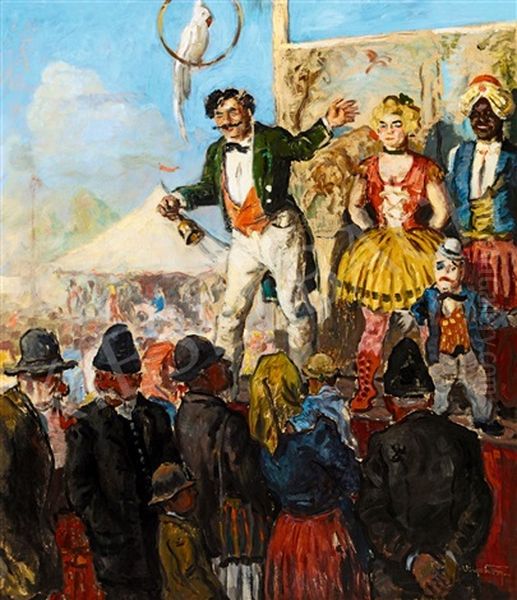 Actors In The Szolnok Market Oil Painting by Tibor Polya