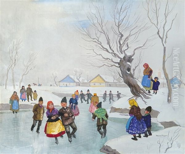 Skaters Oil Painting by Tibor Polya