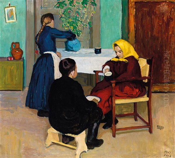 Family Oil Painting by Tibor Polya