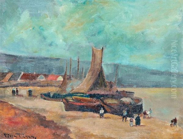 Tengerparti Reszlet Vitorlasokkal Oil Painting by Tibor Polya