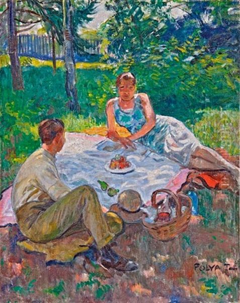 Piknikezok Oil Painting by Tibor Polya