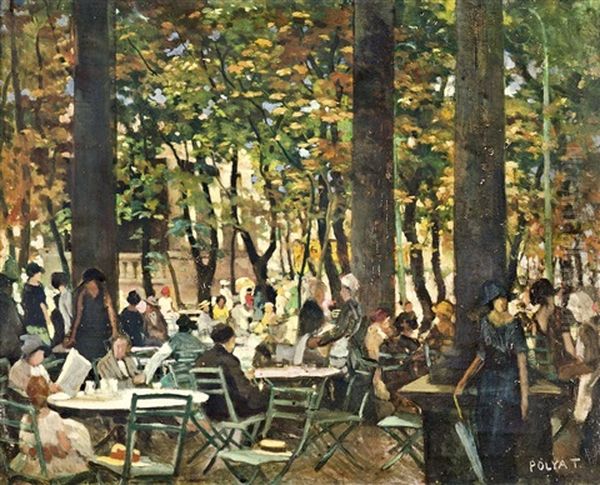Garden Restaurant Oil Painting by Tibor Polya