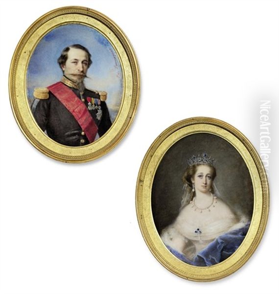 Emperor Napoleon Iii (+ Empress Eugenie; 2 Works) Oil Painting by Pierre Paul Emmenuel de Pommayrac