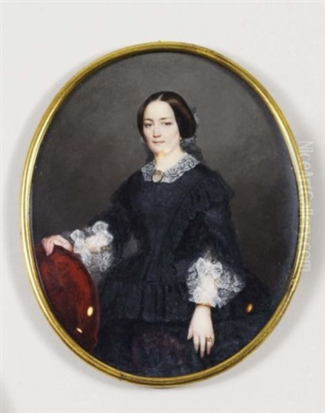 Portrait En Pied De Madame De Montijo, Mere De L'imperatrice Eugenie, En Robe De Dentelle Noire Et Bordee De Gaze Blanche Oil Painting by Pierre Paul Emmenuel de Pommayrac