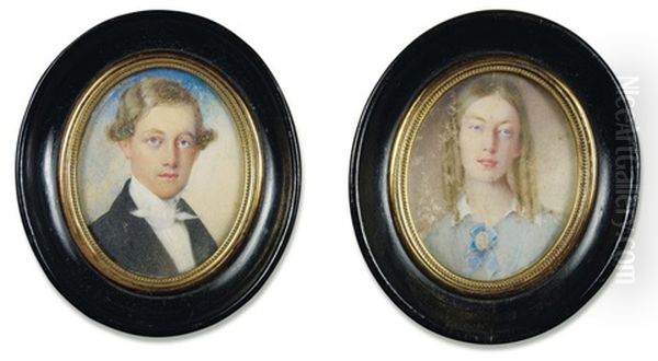 Portraits De Monsieur Et Mademoiselle De Chalus (2 Works) Oil Painting by Pierre Paul Emmenuel de Pommayrac