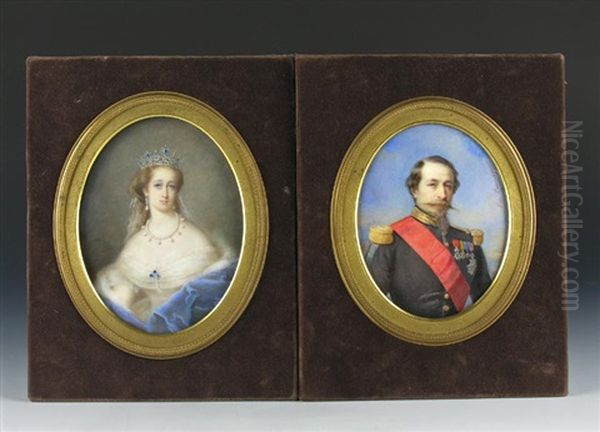 Portrait Napoleon Iii. Kaiser Von Frankreich  (+ Portrait Eugenie, Kaiserin Von Frankreich; Pair) Oil Painting by Pierre Paul Emmenuel de Pommayrac