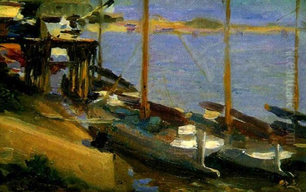 Veleros Amarrados En El Muelle Oil Painting by Francisco Pons Arnau