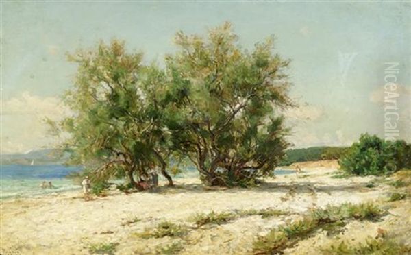 Sur La Plage De Sainte Maxime Oil Painting by Luc Raphael Ponson