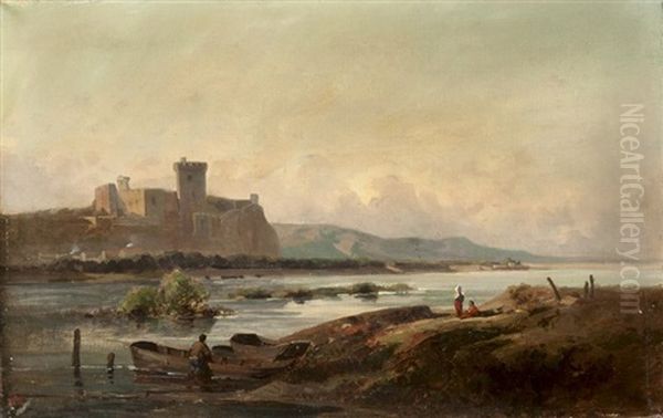 Chateau De Beaucaire Au Bord Du Rhone Oil Painting by Antoine Claude Ponthus-Cinier