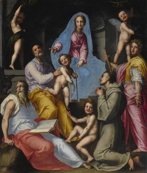 Sacra Conversazione, With The Holy Family, Saints John The Baptist, John The Evangelist, Francis Of Assisi And James The Greater Oil Painting by (Jacopo Carucci) Pontormo
