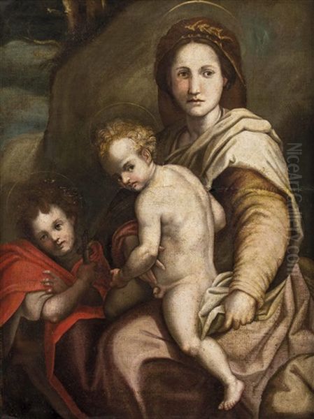 Madonna Mit Jesuskind Und Johannesknaben Oil Painting by (Jacopo Carucci) Pontormo