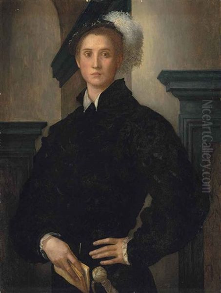 Portrait Of Cosimo I De Medici (1519-74), Half-length, In A Black Slashed Doublet And A Plumed Hat, Holding A Book Oil Painting by (Jacopo Carucci) Pontormo