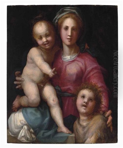 The Madonna And Child With The Infant Saint John The Baptist Oil Painting by (Jacopo Carucci) Pontormo