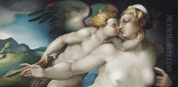Venere E Cupido: Venus Und Amor Oil Painting by (Jacopo Carucci) Pontormo