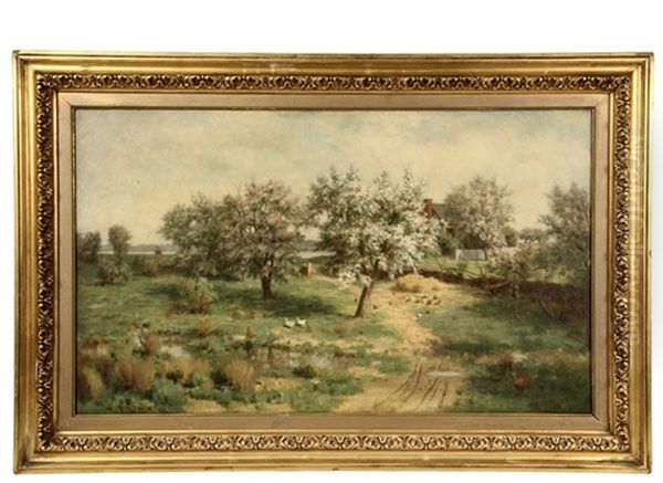Old Riverside Farm In Spring Oil Painting by Eugene Alonzo Poole