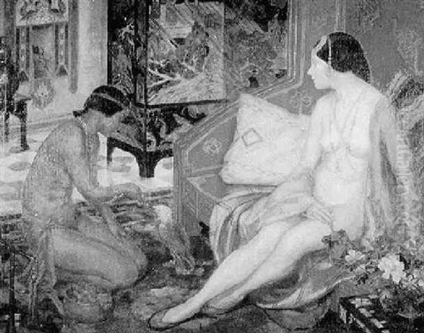 Lacquer Oil Painting by Frederic Victor Poole