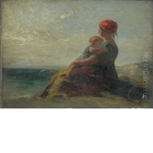 Mother And Child By The Sea Oil Painting by Paul Falconer Poole